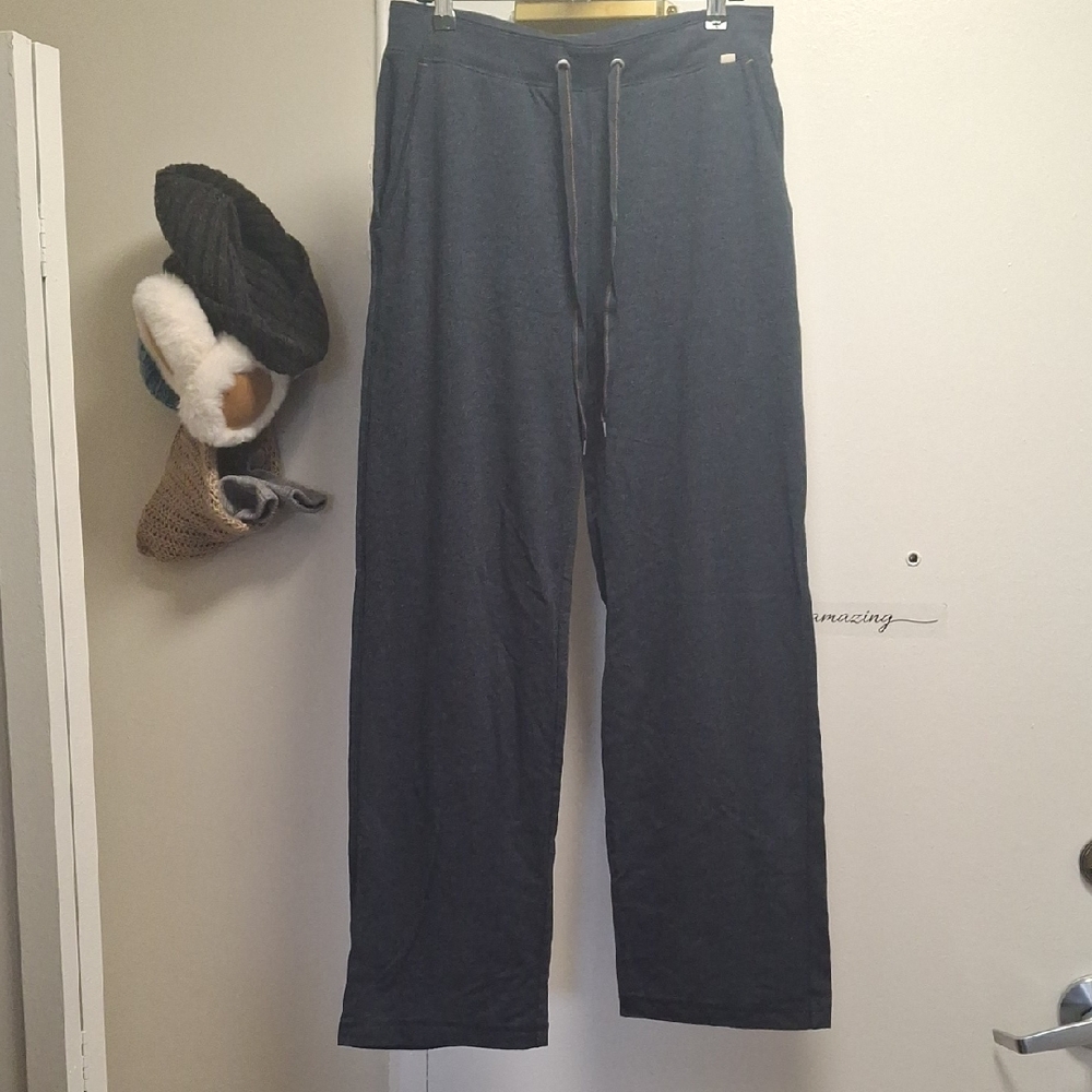 Dockers Women's Pull-On Straight Leg Pants Sz M Grey Navy Orange Stitch Detail